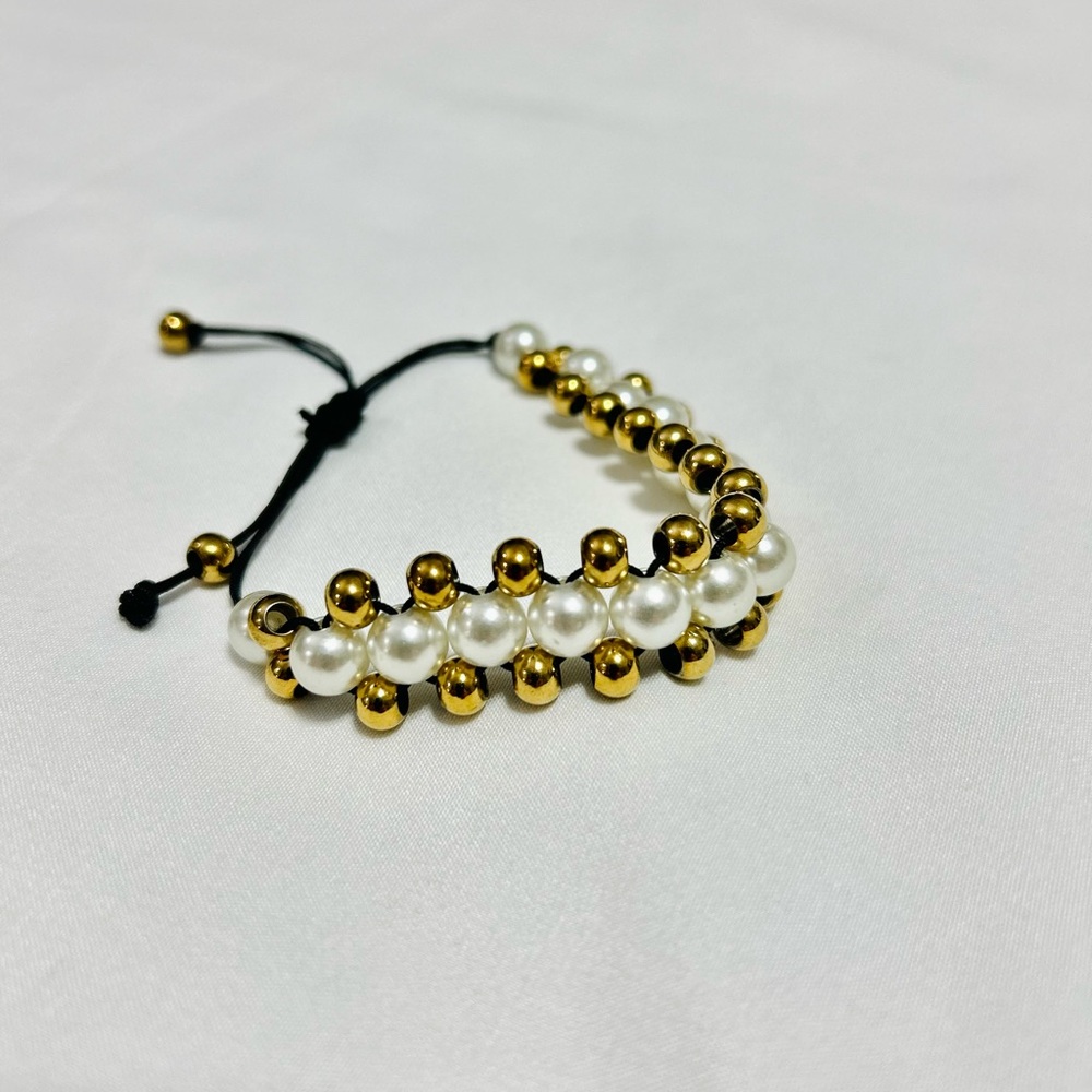 J. Crew White and Gold Pearls Tie Bracelet